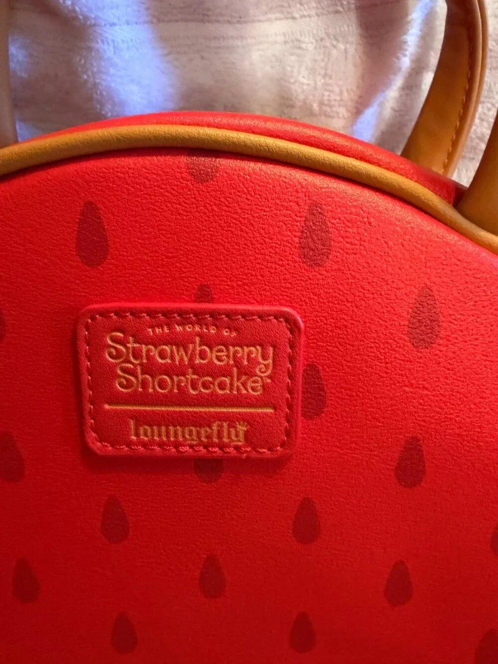 Loungefly Red Pink Strawberry Shortcake Satchel with Tan Handles